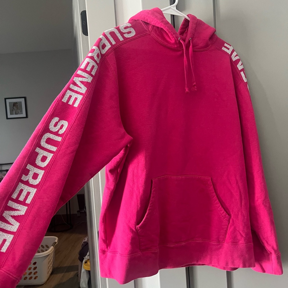 Supreme Metallic Rib Hooded Sweatshirt Fuschia
